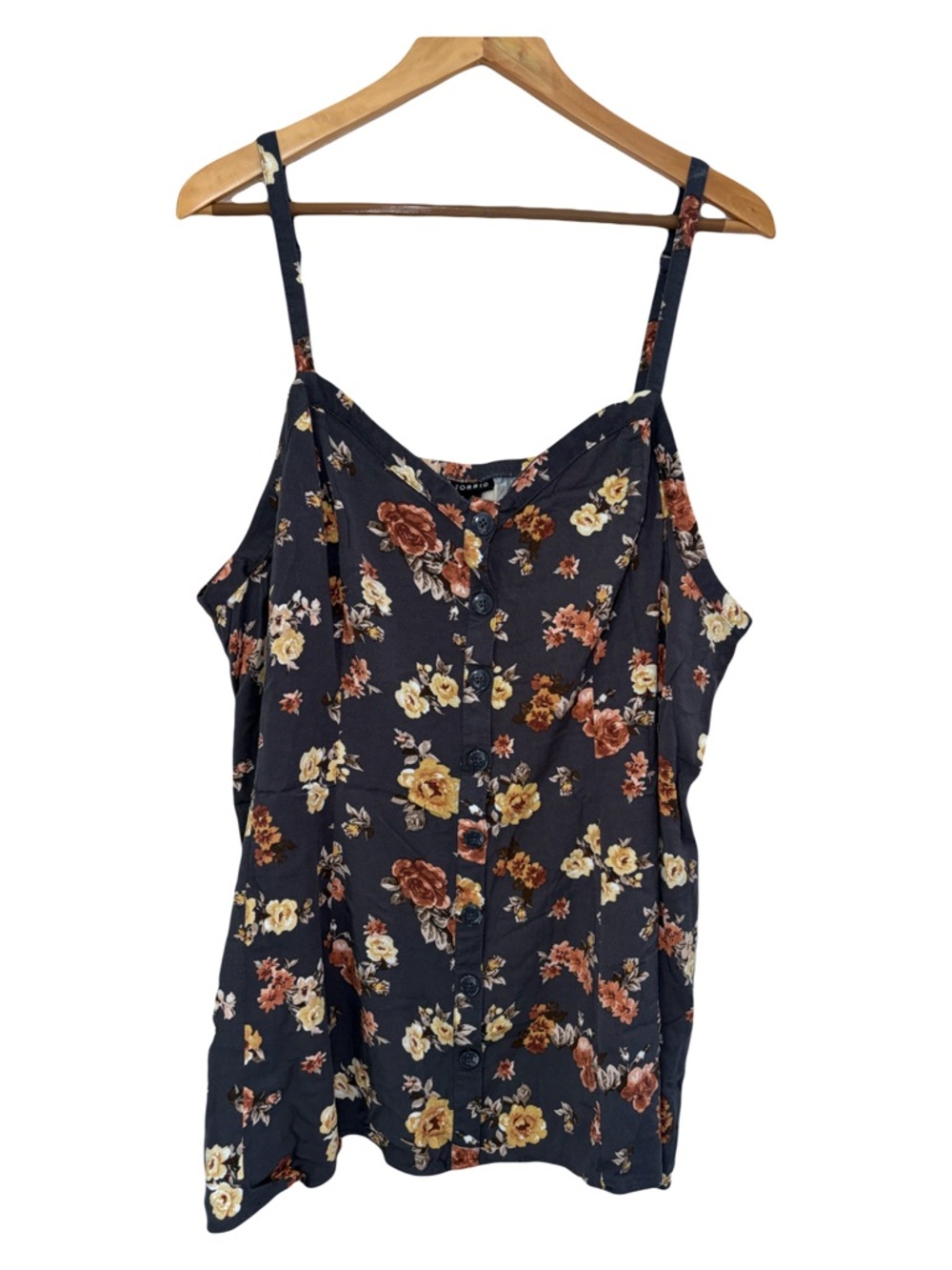Torrid Gray Floral Button Front Smocked Spaghetti Strap Flowy Peplum Tank Top 4X